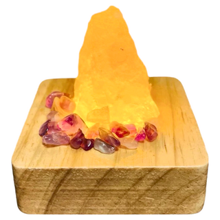 ROSE GEM 瑰麗寶 鹽燈小靈, 天然玫瑰鹽 + 多彩水晶鹽, 木質底座, LED燈, 電線, 6 x 6 x 6cm, 紫水晶 火, 1組