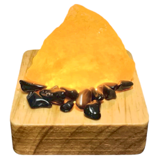 瑰麗寶 鹽燈小靈 天然玫瑰鹽 + 多彩水晶 木質底座 LED燈 電線, 黑色 黑曜石