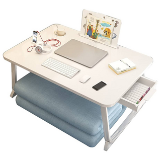 品屋 床用小桌板帶抽屜 附卡槽 + 杯托 + 抽屜, 極光白, 1件