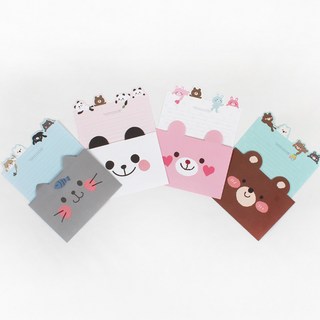 톡톡팬시 알러뷰 동물 편지지 + 봉투 4종 세트, 토끼 + 팬더 + 곰 + 고양이