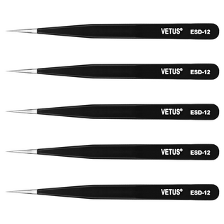 VETUS ESD-12 尖頭粉刺夾 防靜電, 黑色, 5支