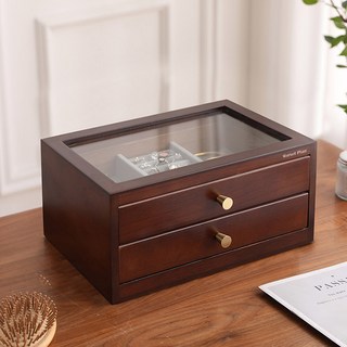 Market Plan 高級原木飾品珠寶收納盒 2層, 棕色, 1個