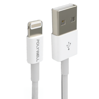 POLYWELL 寶利威爾 Type-A Lightning 3A充電線 蘋果iPhone適用, 2m, 白色, 1條