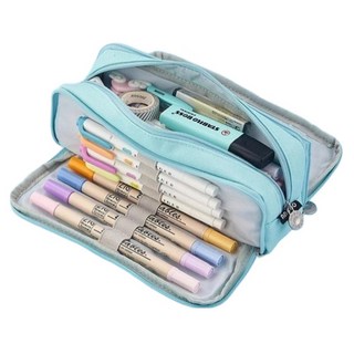 雙層大容量馬卡龍色筆袋, 藍色, 1個