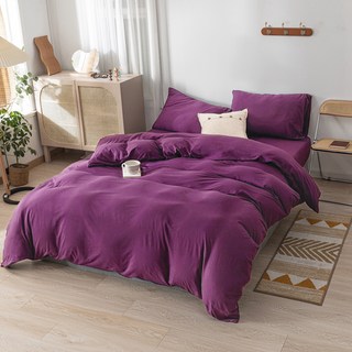 台灣製 素色舒柔棉床包枕套組 加大 酒紅色 含床罩