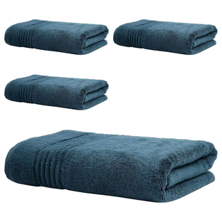 加厚純棉浴巾 如雲朵般柔軟舒適 飯店般高級享受 蓬鬆 吸水性能優越, 藍色, 4條