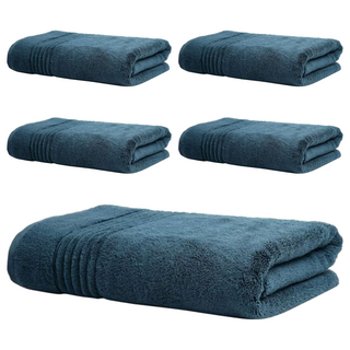 加厚純棉浴巾，如雲朵般柔軟舒適，飯店般高級享受，蓬鬆厚實，吸水性能優越, 藍色, 5條