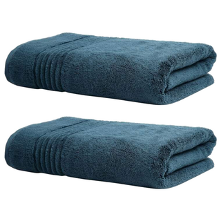 加厚純棉浴巾，如雲朵般柔軟舒適，飯店般高級享受，蓬鬆厚實，吸水性能優越, 藍色, 2條