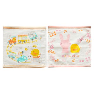 PiYOPiYO 黃色小鴨 雙層紗布印圖方巾 100%棉 款式隨機, 25 x 25cm, 粉色 + 黃色, 1組
