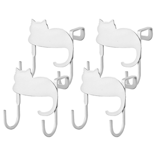 小麥購物 鐵藝貓咪門後掛鉤 雙鉤款 G879 50g, 白貓 白色, 4個