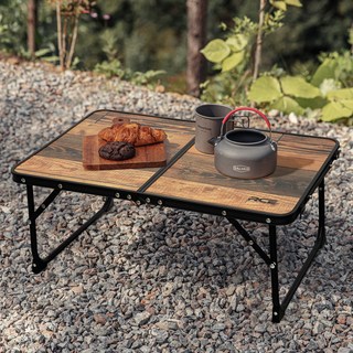 ROTICAMP 戶外迷你輕薄桌 + 收納袋套組, 深木紋