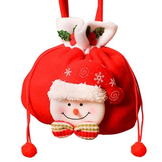 理享家 聖誕襪造型 束口絨布袋 雪人 聖誕節裝飾糖果餅乾禮物袋, 35 x 20cm, 紅色, 4個
