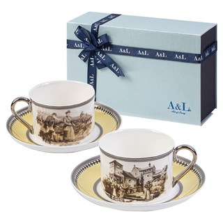 A&L 骨瓷咖啡對杯禮盒組, 含馬克杯, 100%精梳棉 高質感 厚實料, 永恆年代, 1組