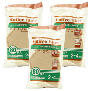 Kyowa 協和紙工 無漂白咖啡濾紙 80張, 日本製造 100%原木紙漿製成 2-4人用, 3包