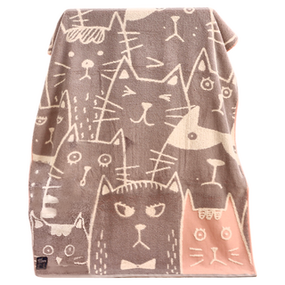 星紅織品 可愛胖胖貓雙面圖案浴巾 70*140cm 100%純棉 淺灰色, 1條