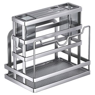 JAR嚴選 免釘廚房多功能筷子刀具收納瀝水架 附砧板蓋子架, 灰色, 1個