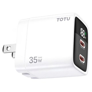 TOTU 拓途 閃速系列 雙孔 Type-C PD GaN氮化鎵充電器 35W 迷你便攜 可折疊插腳, 白色, 1個