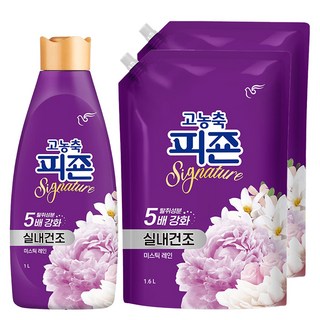 피죤 고농축 실내건조 시그니처 섬유유연제 미스틱레인 본품 1L 1p + 리필 1.6L 2p, 1세트
