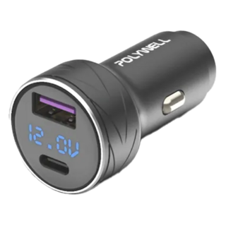 POLYWELL 寶利威爾 USB + Type-C 27W 車用充電器 59 x 29.2mm, PW15-T03-A004, 黑色