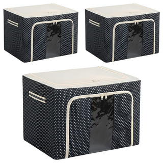 牛津布鋼架收納箱 帶提手, 40 x 30 x 20cm, 藍色點點, 3個