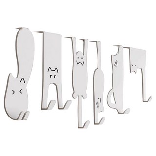 上手家居 貓咪門後掛鉤6件組 免釘, 1組, 銀色