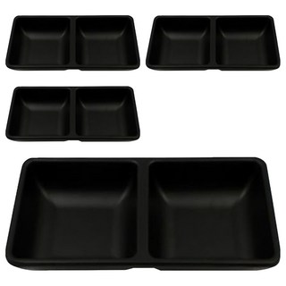 블랙토릇 陶器風格雙格醬料碟, 黑色, 4個