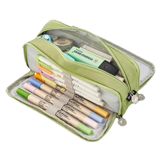雙層大容量馬卡龍色筆袋, 綠色, 1個