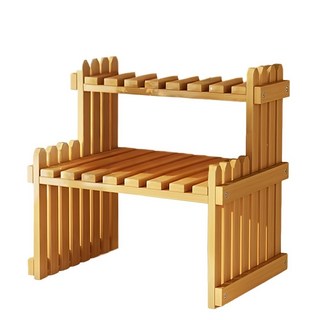 德利生活 楠竹花架階梯式 57CM長x21CM寬x30CM高, 原色, 2層