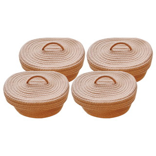 THiRTEEN 拾叁家居 手工編織橢圓收納籃, 4個, 原木色