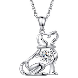 CROSSFOR Dancing Stone系列 懸浮閃動項鍊 日本進口 小狗造型 925純銀, 鍊長40cm + 延長鍊5cm, 銀色, 1個