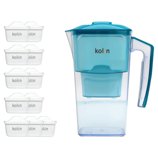 Kolin 歌林 日系窄身濾水壺 + 濾芯 11個, 地平線綠, 1組, 2.5L