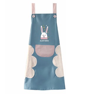 Axis 艾克思 防水防汙可擦手小兔工作圍裙 兩側珊瑚絨擦拭巾 可調式腰部綁帶, 可愛兔藍色, 1件