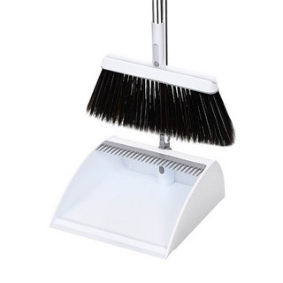 折疊式站立掃把畚箕組, 縫隙收納, 節省空間, 不鏽鋼+塑料材質, 白色, 1個