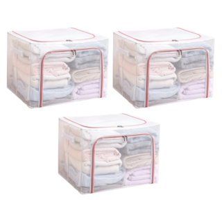 樂邦 雙開口PVC鋼架拉鍊大容量可疊加收納箱 100L, 藕粉色, 3個