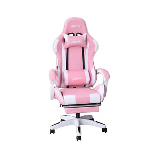 自由調節升降可後躺擱腳電競椅 KOC-07F, 粉配白