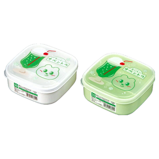 NAKAYA日本手繪新綠飲品正四方型午餐便當盒 500ml 12.1 x 12.1 x 5.1cm 94g, 綠色 + 白色, 2個