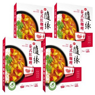 味丹 隨緣 泰式紅咖哩調理包 全素, 200g, 4盒