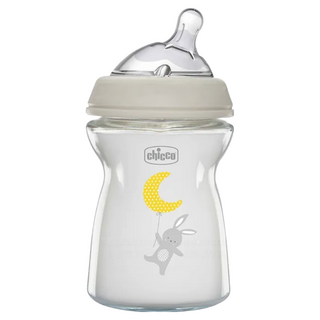 Chicco 天然母感兩倍防脹玻璃奶瓶小單孔, 灰色, 250ml, 1個