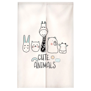 小清新造型門簾 棉麻混紡, 可愛動物 白色