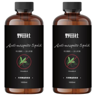 野田社 天然精油防蚊液 有效驅蚊 安心保護, 1L, 2瓶