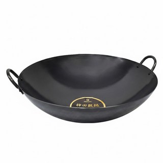 KANDA 神田鉄鍋 日本製雙柄雙耳無塗層中華炒鍋, 36cm, 黑色, 1個