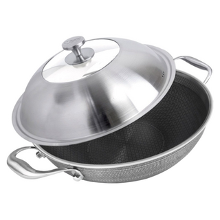 MASIONS 美心 雪花黑晶鍋 皇家316不鏽鋼8層複合鋼蜂巢不沾鍋雙耳炒鍋 台灣製 電磁爐適用, 1個, 銀色, 40cm