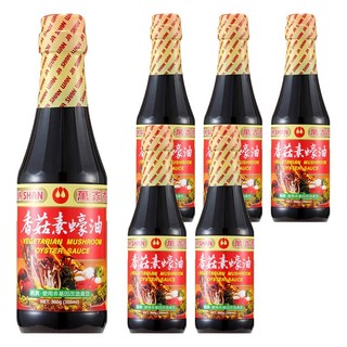 萬家香 香菇素蠔油 玻璃瓶包裝 嚴選台灣埔里香菇研磨粉 純釀造工藝 不添加化學醬油、焦糖色素、味精, 360g, 6瓶