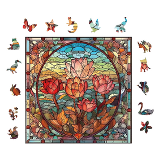 YouRPUZZLE 湖畔之韻 造型木質拼圖 18 x 18 cm 15種動物, 1組, 100pcs