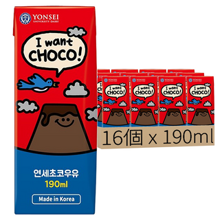 Yonsei 延世牛奶 保久調味乳 可可風味, 190ml, 16個