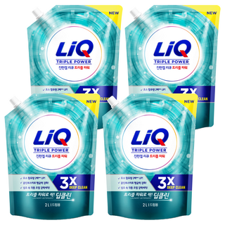 리큐 진한겔 딥클린 트리플파워 드럼용 액상세제 리필, 2L, 4개