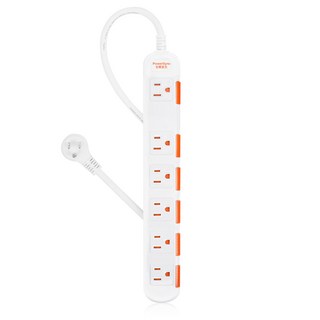 PowerSync 群加 1開6插加大間距安全防塵防雷擊延長用電源線組 TS6W9045, 4.5m, 白色, 1條