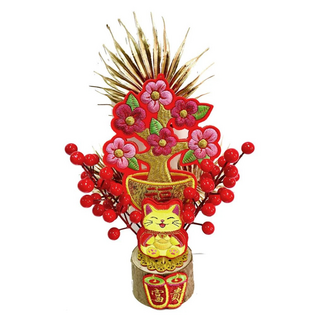 桃花樹木頭底座擺飾 底部木頭直徑約8cm, 23 x 36cm