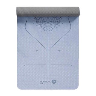 ZHONGOU 長紅 TPE加厚款正位線防滑雙色瑜珈墊 厚15mm TP189015 贈綁帶+背袋+拉力繩或拍拍球(顏色款式隨機), 藍色, 1組