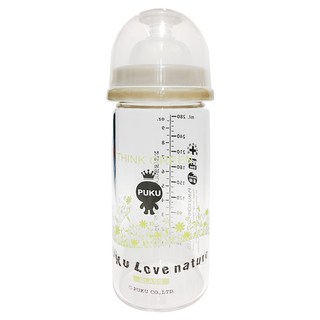 PUKU 藍色企鵝 自然晶透寬口玻璃奶瓶, 280ml/9oz, 母乳實感奶嘴, 適合3-6個月, 混合色, 1個